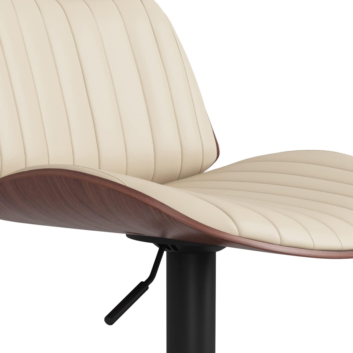 SIMPLIHOME Goulding Adjustable Swivel Bar Stool - 33 inch Seat Height Upholstered Metal Chair in Cream Vegan Faux Leather, Mid Century Seating for Kitchen or Bar with Curved Bentwood Back