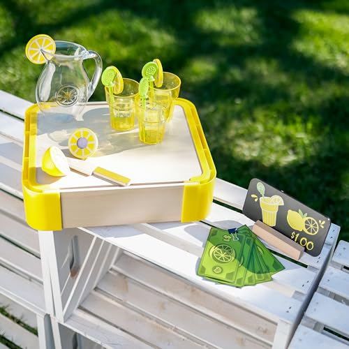 Image of Fat Brain Toys Pretendables Lemonade Time Set, Pretend Play Food Lemonade Stand for Kids with Storage, Great Imaginative Play, Toy Food Set for Ages 3+