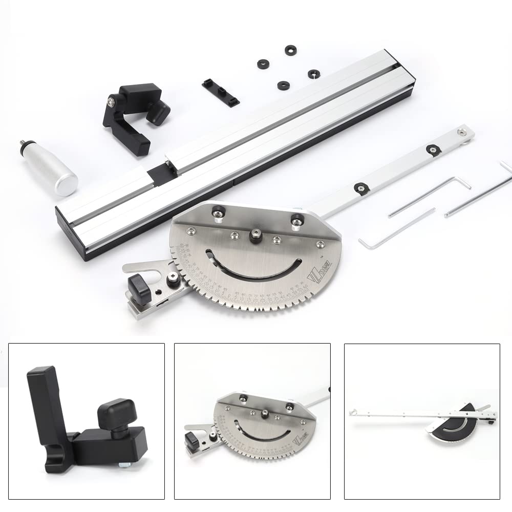 Jauge d'onglet de 450 mm avec jauge professionnelle - Scie circulaire de table avec jauge - Cordon réglable Flip Stop pour scie de table/routeur - Accessoires de souverain