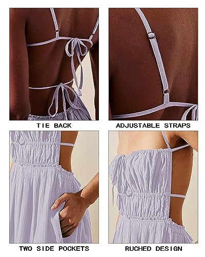 Image of VIUTIL Flowy Maxi Dress for Women Summer Cotton Backless Beach Long Dress with Pockets 2026