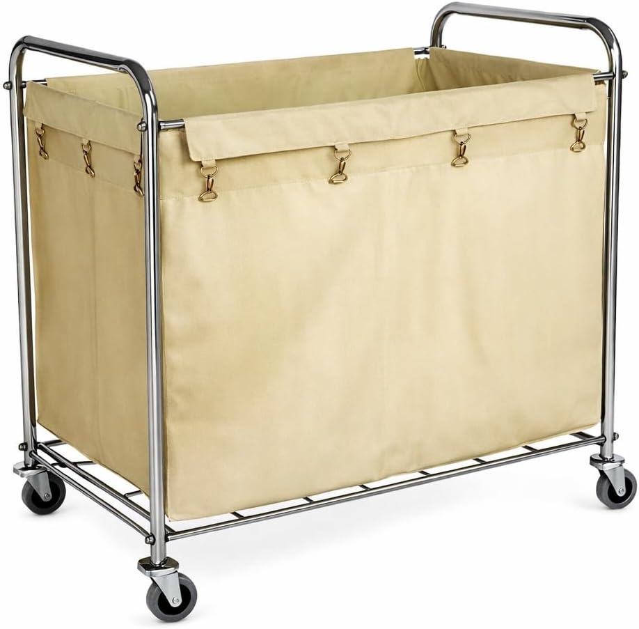 Buenos®-Housekeeping Laundry Service Cart Trolley with Silent Rotating Wheels,Removable & Washable Canvas Bag,Quadrate Design,Heavy-Duty Steel Frame.Suitable for Hotels Hospitals Hostels Resorts etc