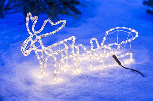 Preisvergleich Produktbild gartenmoebel-einkauf Weihnachts Silhouette Rentier mit Schlitten 95cm, 168 LED warmweiss, für Innen + Aussen
