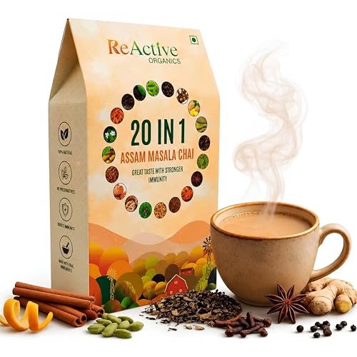 Image of ReActive Organics Ayurvedic Chai 200g | CTC-enriched Strong Kadak Assam Masala Chai | Made with 20 Natural Spices | Herbal Tea for Digestion & Immunity | Wellness Masala Tea