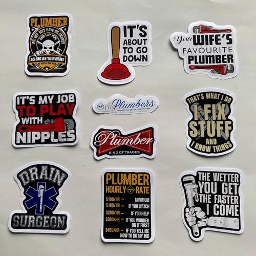 Image of (Set of 10) Plumber Sticker Drain Surgeon I Am A Plumber It's My Job to Play with Nipples Stickers Water Bottles Laptop Car 3 Inches