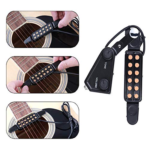 StyleZ 12 Soundhole Pickup with Amp Cable Clip On Tone Volume Control for Acoustic/Electric Guitar Transducer Microphone Wire Amplifier Speaker