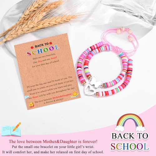 Image of Back to School /First Day of School Bracelet Gifts, First Day of Kindergarten Preschool First /Second Grade Bracelet Gifts, Set of 2 Colorful Matching Butterfly Bracelet for Mom and Daughter