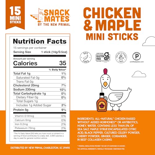 Image of New Primal Snack Mates Chicken & Maple Mini Meat Sticks, 15 Count