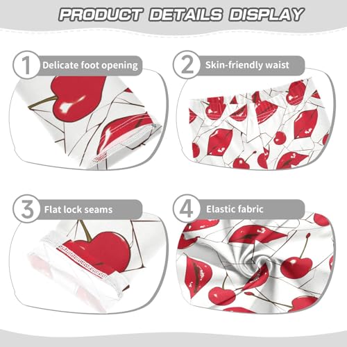 KLL Red Lips Cherry White Little Girls Leggings Soft High Waisted Lounge Pants Sports3