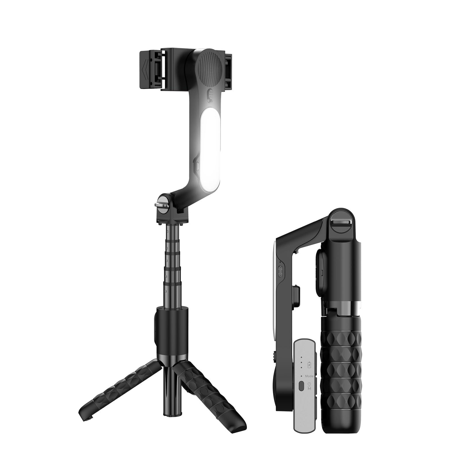 Kavolet Stabilizzatore portatile per telefono, treppiede per selfie stick con luce di riempimento a LED staccabile, otturatore remoto: tecnologia avanzata anti-shake per creatori di video online