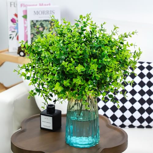Image of Bassion 24 Pcs Greenery Stems Fake Artificial Eucalyptus Plants Outdoors