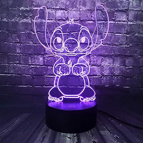 Lilo and Stitch Teddy Lamp 3D Visual Safe of Baby Smart Sensor Touch Change Cartoon 7 Color LED Home Bedside Night Light Mood Light Holiday Birthday Friends Kids Gift Toy Cover