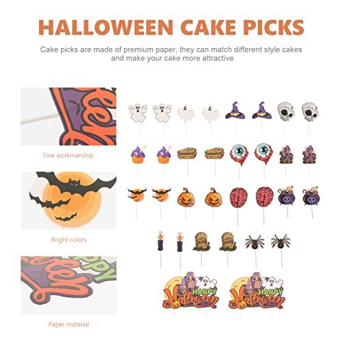ABOOFAN 128 Pçs Halloween Cupcake Esqueleto Cupcake Palhetas Abóbora Cupcake Topper Spider Cake Pick