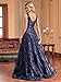Sleeveless Glitter Sequined Womens Long Formal Gown Aline Prom Dress for Anchorwoman Floor Length Evening Dress Navy Blue XXL