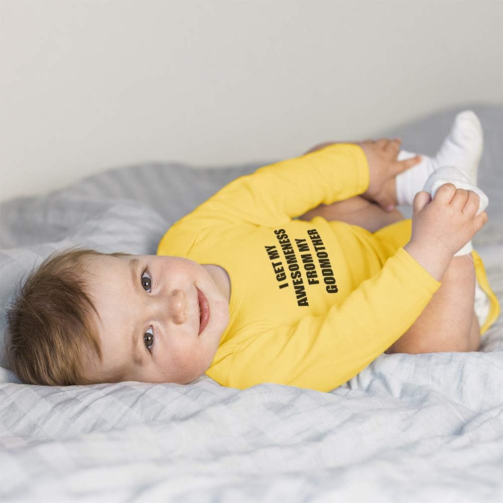 Baby Long Sleeve Bodysuit I Get My Awesomeness from Godmother Boy & Girl Clothes Cotton Oxford Gray Design Only 6 Months