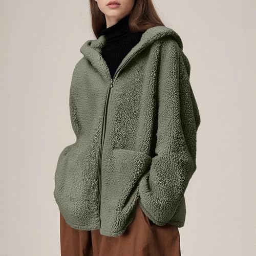Womens Sherpa Jacket Fuzzy Zip Up Hoodie Oversized Fleece Jackets Fluffy Coat with Pockets Fall Winter Warm Outerwear3
