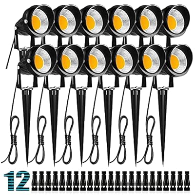 ZUCKEO 10W Landscape Lighting Low Voltage LED Landscape Lights, IP66 Waterproof Landscape Spotlights Yard Lawn Garden Outdoor Lights 12V 24V 1000LM Warm White (12Pack with Connectors)