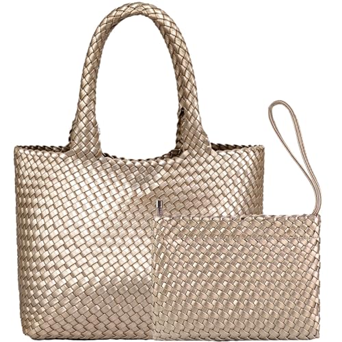 Image of JINMANXUE Unisex Fashion Woven Bag Damen-Tragetasche, Golden1, 16.1 inch W x 7.1 inch D x 11 inch H