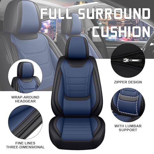 Image of Car Seat Cover Full Set for Toyota Camry Hybrid Seat Covers 2007-2024, Nappa Leather Waterproof Seat Covers For Cars, Airbag Compatible, Universal Automotive Seat Covers(Standard Full Set /Black Blue)