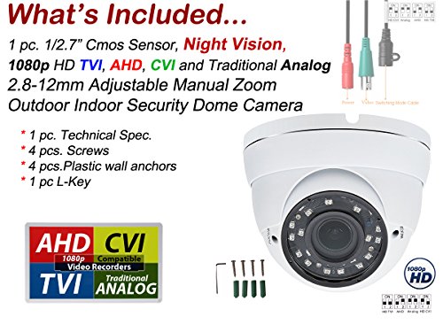 Evertech 1080P Hybrid Ahd Cvbs Tvi Cvi Vandal Proof 2.8-12Mm Varifocal Lens White Dome Camera For Security Surveillance #TOP2