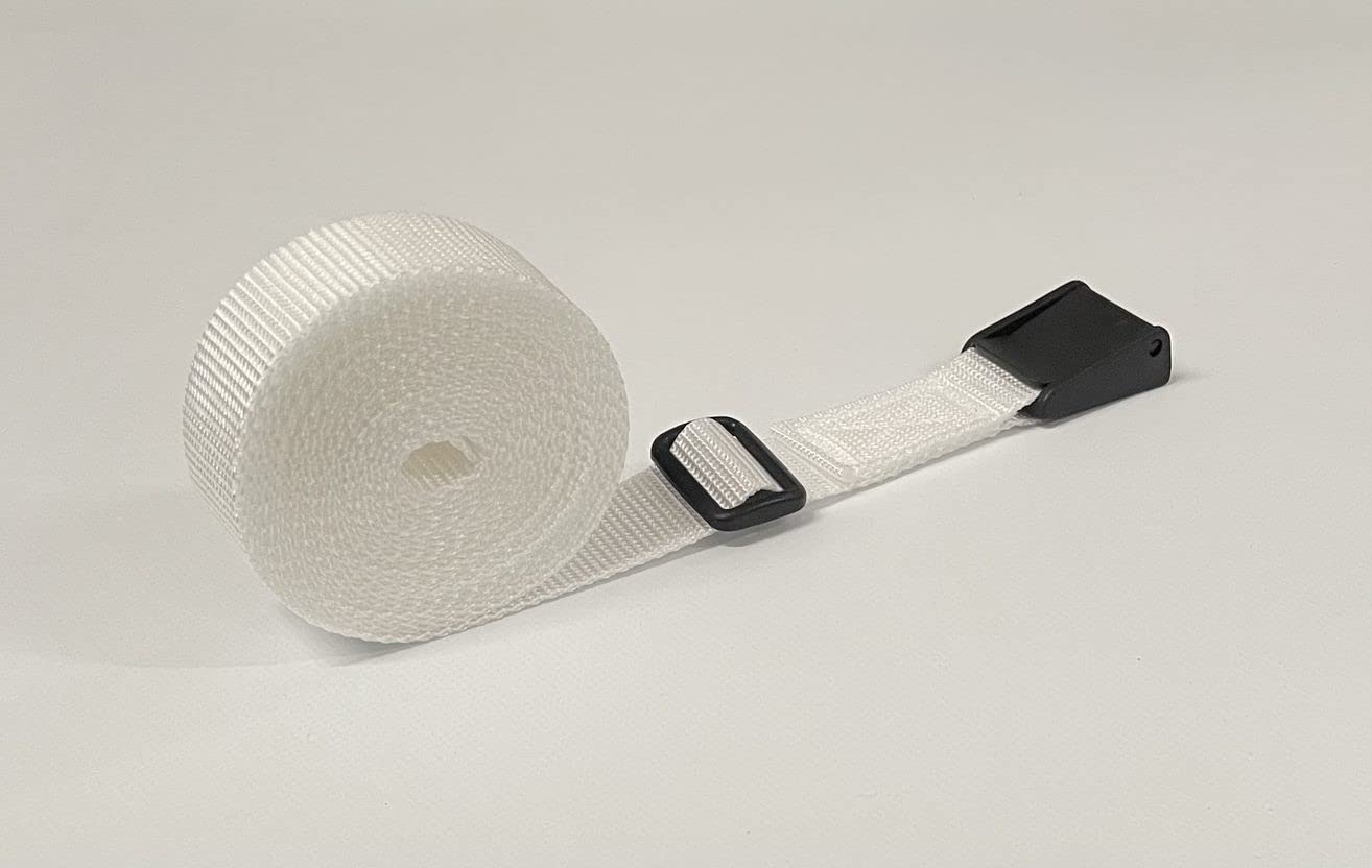 Correa de amarre con hebilla de leva con solapa de plástico, resistente, ajustable, 3 barras, equipaje de almacenamiento en correas de 25 mm (blanco, 2 metros)