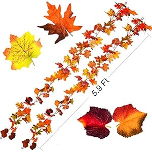 DearHouse 2 Pack Fall Garland Maple Leaf, 5.9Ft/Piece Hanging Vine Garland Artificial Autumn Foliage Garland Thanksgiving Decor for Home Wedding Fireplace Party Christmas (Orange) DearHouse 2 Pack Fall Garland Maple Leaf 59FtPiece Hanging Vine Garland Artificial Autumn Foliage Garland Thanksgiving Decor for Home Wedding Fireplace Party Christmas Orange