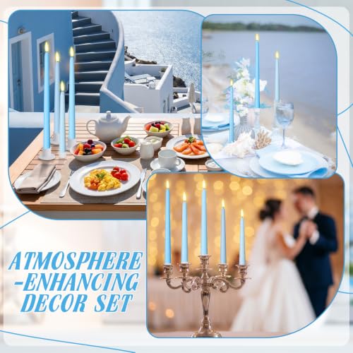Image of Rossesay 16 Pcs Ocean Blue Flameless Taper Candles Battery Operated Candles with Remote Timer 8.5 inch 9.6 inch 10.8 inch 12.8 inch Multiple Sizes LED Flickering Candlestick for Wedding Party Centerpieces Decor