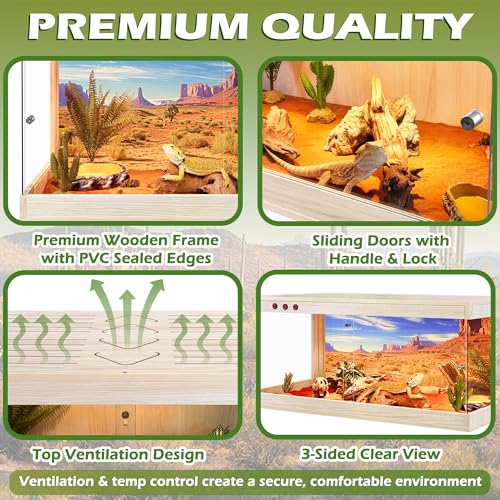 Image of Royxen Reptile Enclosure,82 Gallons Reptile Tank with Wooden Top and Lockable Design,Tempered Glass Bearded Dragon Tank for Lizard Gecko Habitat (Oak,48 inch Length)
