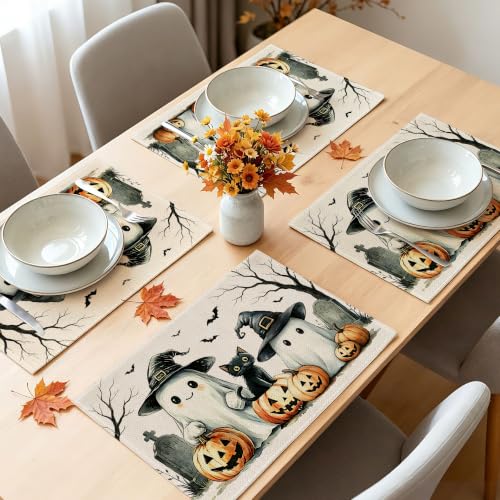 Halloween Placemats Set of 4, 12x18 Inch Ghost Pattern Fall Table Mats - image 4