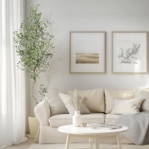 GarveeHome Faux Olive Tree 7ft, Olive Trees Artificial Indoor with White Planter, Artificial Silk Plants with Green Leaves and Big Fruits for Home Office DéCor Living Room Bedroom Stairs Foyer,2 Pack