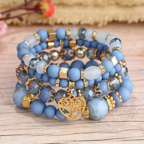Bohemian Stackable Multi Layer Beaded Bracelets for Women Handmade Colorful Stacks Stretch Beads Heart Charm Elastic Bracelet Set Summer Beach Jewelry Gifts2