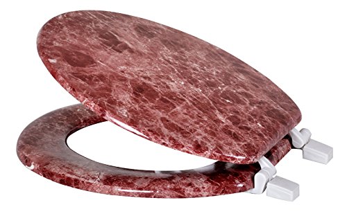Dream Bath Heavy Duty Round Toilet Seat with non-slip seat and quick-attach easy install hardware, Marbleized Wood Burgundy