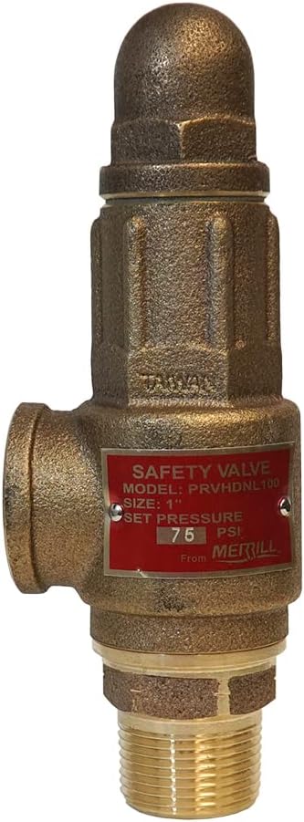 Merrill PRVHDNL100 1" No-Lead Heavy-Duty Brass Pressure Relief Valve, Contractor-Grade, Factory Set to 75 PSI for Cold Water Systems