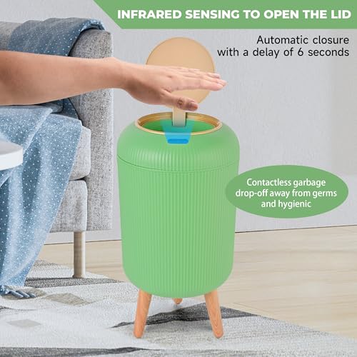 Image of Pukomc Smart Sensor Wastebasket, Convenient and Hygienic Easy to Use, Technology Sensor Waterproof Wastebasket Plastic Trash can for Kitchen, Bathroom, Bedroom, Living Room, Office and Outdoor Green