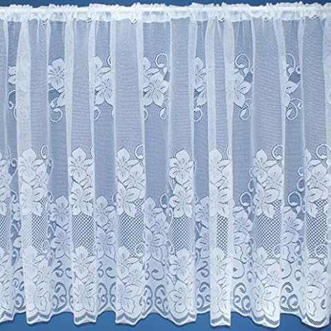 Kylie Contemporary Floral Lace Net Curtain in White. 42inch (106cm) Drop. Sold By The Metre. by Kelly's Soft Furnshings Cover