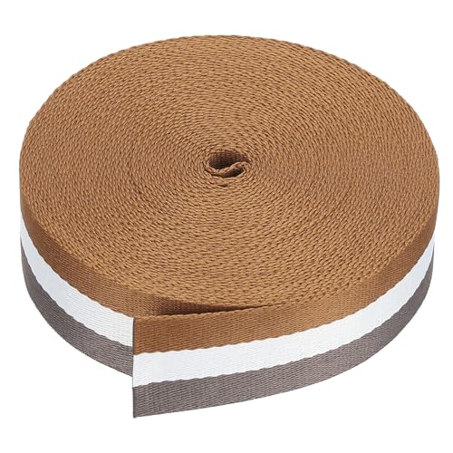 PATIKIL 12 Yard Webbing, 1-1/2 Inch Polypropylene Webbing Strap Heavy Webbing Roll Chair Straps for Indoor Outdoor Climbing DIY Crafting, Brown White Grey Stripes