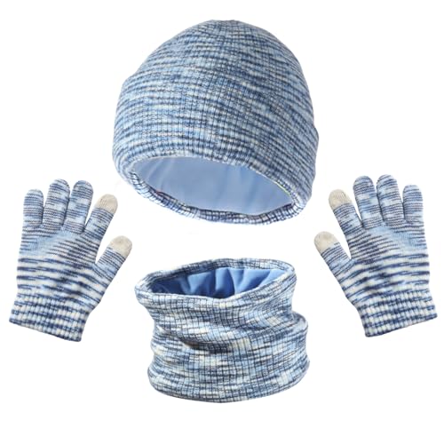 Kids Winter Hat Gloves Scarf Set: Warm Fleece Lined Beanie Hat Knit Gloves & Neck Warmer for Boys and Girls Ages 4-10