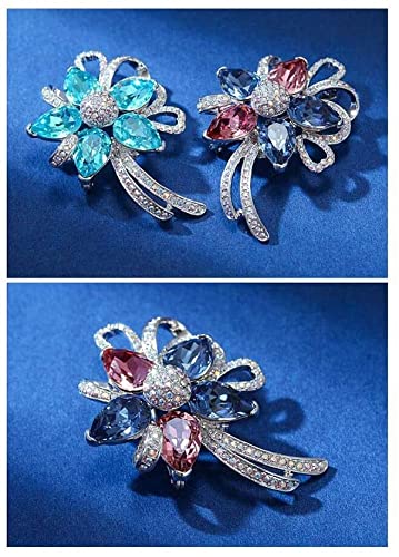 Broche de Cristal, Accesorios para Mujer, Chapado en Oro de 18 Quilates, joyería, Azul y Rojo, para niñas(Color:Blue Red)