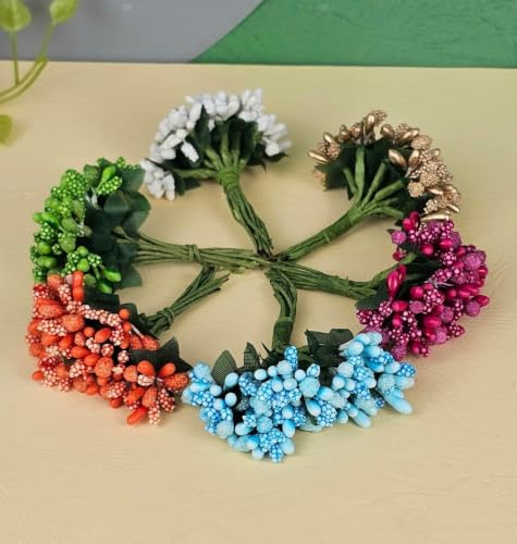 Image of SATYAM KRAFT 24 Bunch Decorative Artificial Pollen Flower Perfect for Tiara, Wedding Jewelry & DIY Making Flowers for Bouquet, Hamper, Trousseau Decoration Items(24 Bunch of 288 Pollen Each)