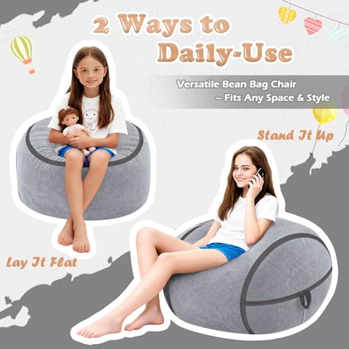 Image of 2FT Bean Bag Chair 2'Bean Bag Chairs with Memory Foam Filled Small Bean Bag | Bean bags with Machine Washable Cover Luxurious Velvet Fabric, Comfy Chairs for Living Room, Bedroom, Dorm, Darkgrey