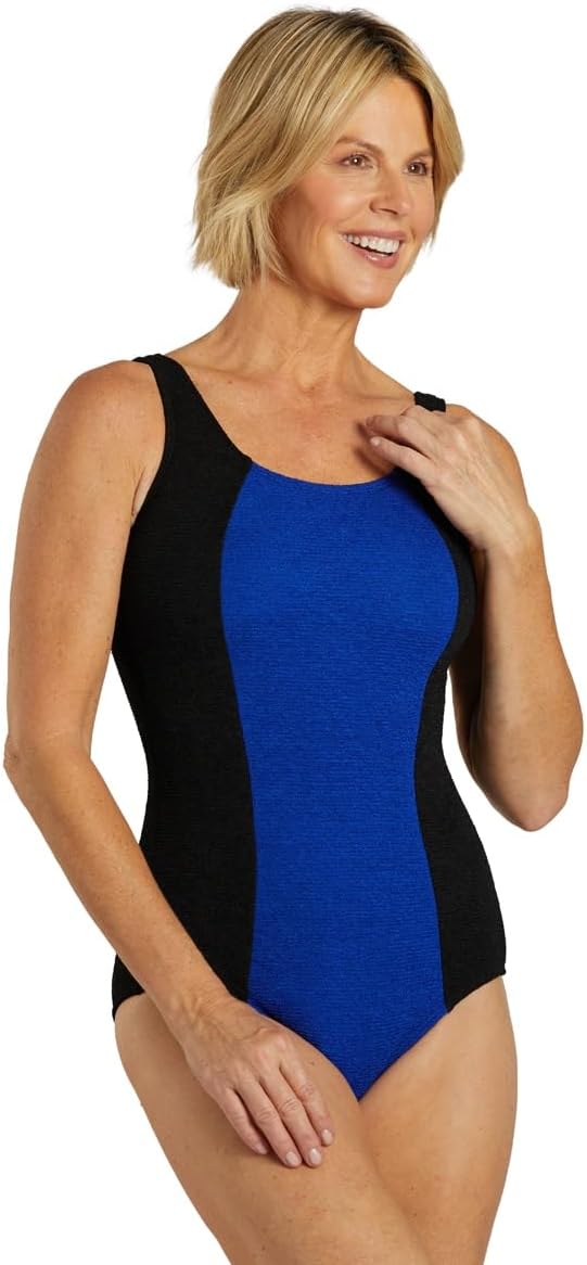 Sporti Women Tummy Control One Piece Swimsuit, Unique Textured One Piece Bathing Suits for Training Sports