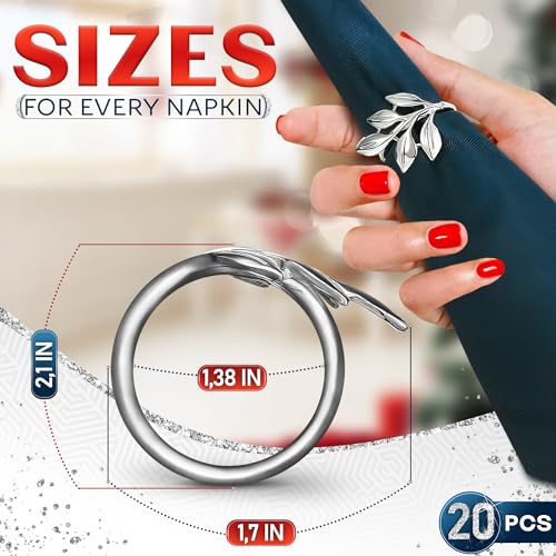 Image of Set of 20 Silver Easter Napkin Rings - Decorative Silver Napkin Rings Set | Napkin Ring Holders with Elegant Leaf Design for Weddings, Parties & Special Occasions, Festive Easter Holiday Table Decor