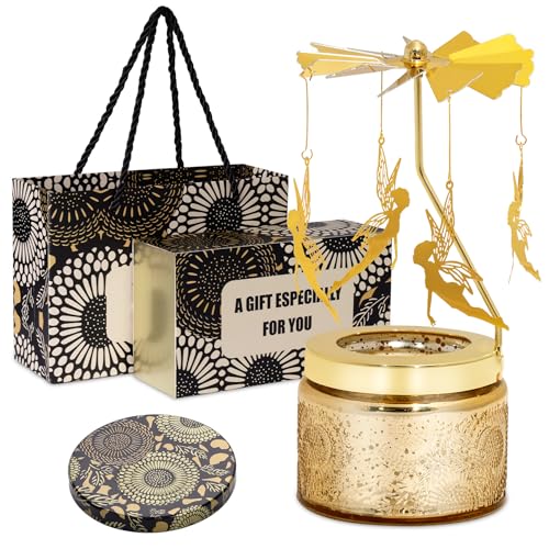 Toptime Geburtstagsgeschenk für Frauen Goldene Metall Feen Drehbare Duftkerzen im Glas Lavendel Kerzen Geschenk 25 Stunden Brenndauer Natürlichem Sojawachs Duftkerzen Set für Weihnachten (85g)