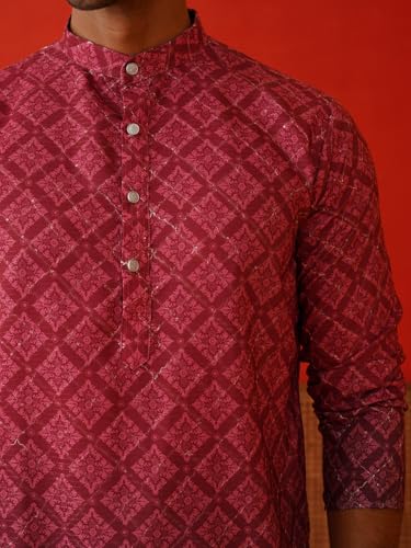 Image of Jompers Thread Work & Sequin Embellished Printed Kurta Set for Men Cotton Blend