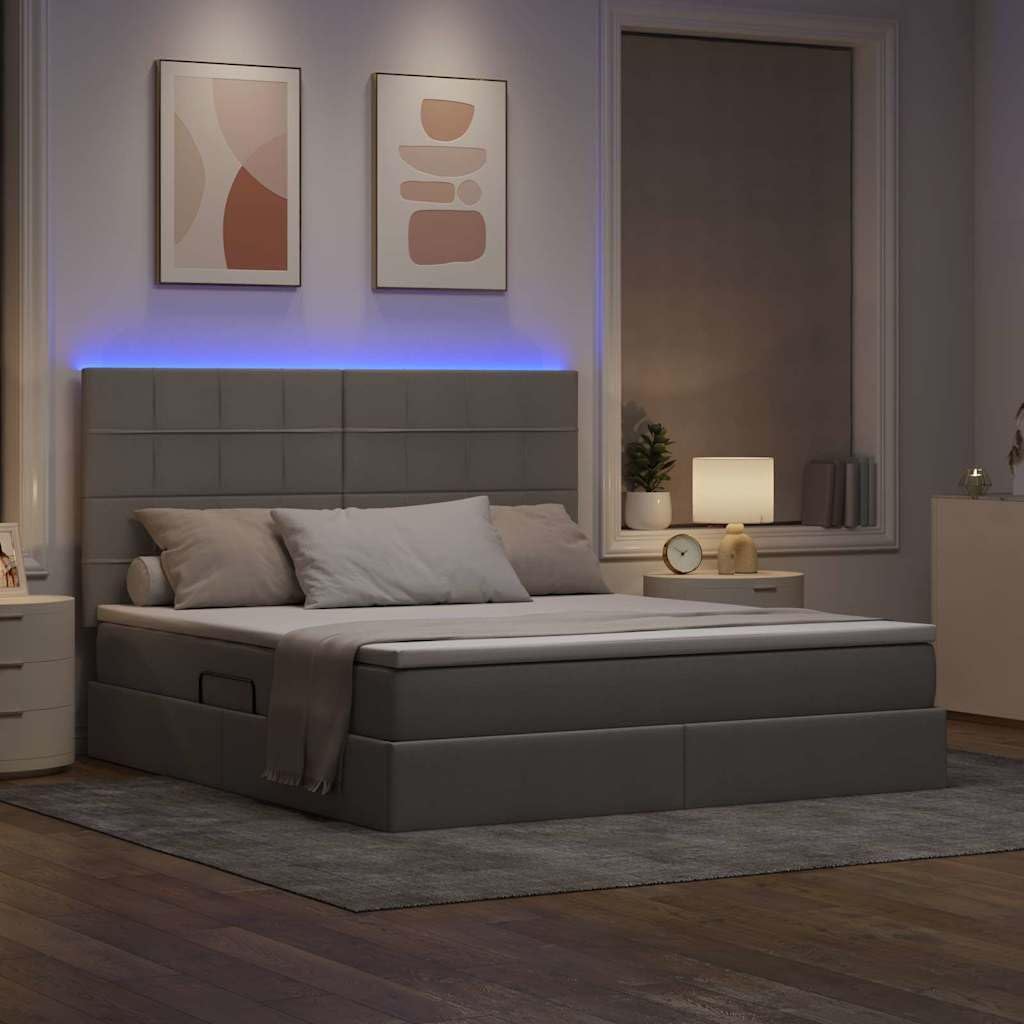 Metalowy z funkcją przechowywania LED Nowoczesny 180 x 200 cm Ciemnoszary