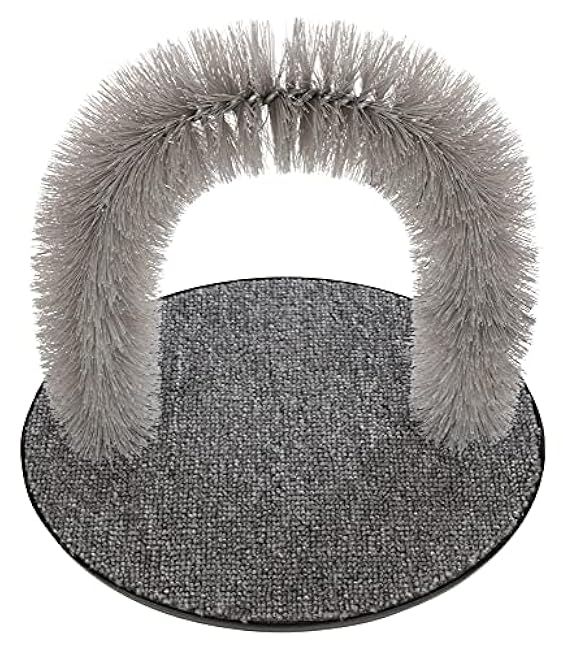 TRIXIE Cat Massager and Self Grooming Arch, Bristle Ring Brush, Carpet Base Scratcher, Cat Self Groomer, Gray, Small-T72mMzHl