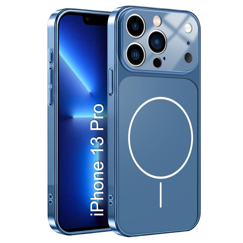 Image of LuxuryKase Converter Case for iPhone 13 Pro | Premium Protective MagSafe Cover | iPhone 17 Pro Series Style Design | in Built Camera Guard | Wireless Charging Compatible - Blue