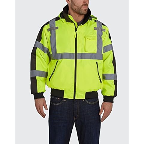 Utility Pro UHV575 High-Vis Waterproof Bomber Jacket with Removable Fleece Liner and Teflon Fabric Protector for Liquid and Stain Repellency, Lime, 2X-Large Cover