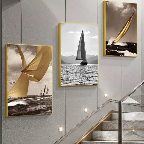 Peinture sur toile pour mur vide solution deco salon triptyque voilier 60x90