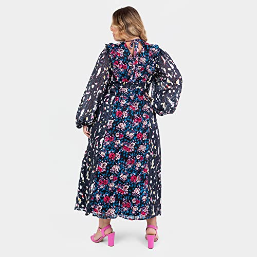 Robe maxi curve à fleurs à manches longues ballon