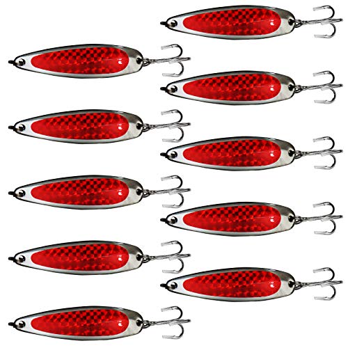 10pcs Fish WOW!® 1oz Fishing Spoon with a Treble Hook Fish Jigging Casting Lures - Red Tape
